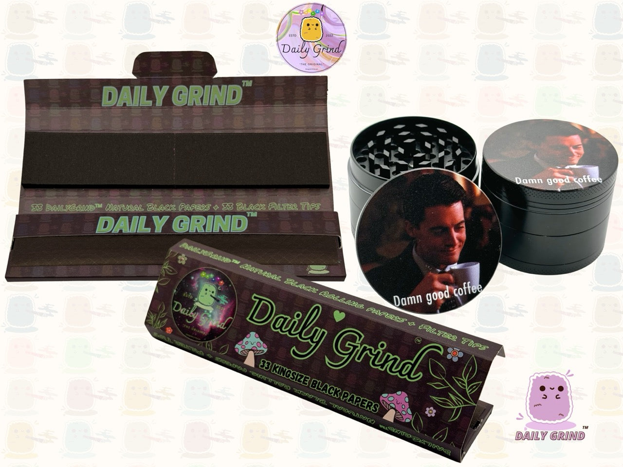 Damn Good Coffee 90's American Cult Classic - 50mm 4-Piece Premium Custom Metal Tobacco Herb Grinder Cute Gift Idea