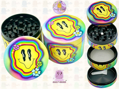 Wavy Face Colourful Smiling Hallucinate - 50mm 4-Piece High Quality Custom Metal Tobacco Herb Grinder Gift Idea