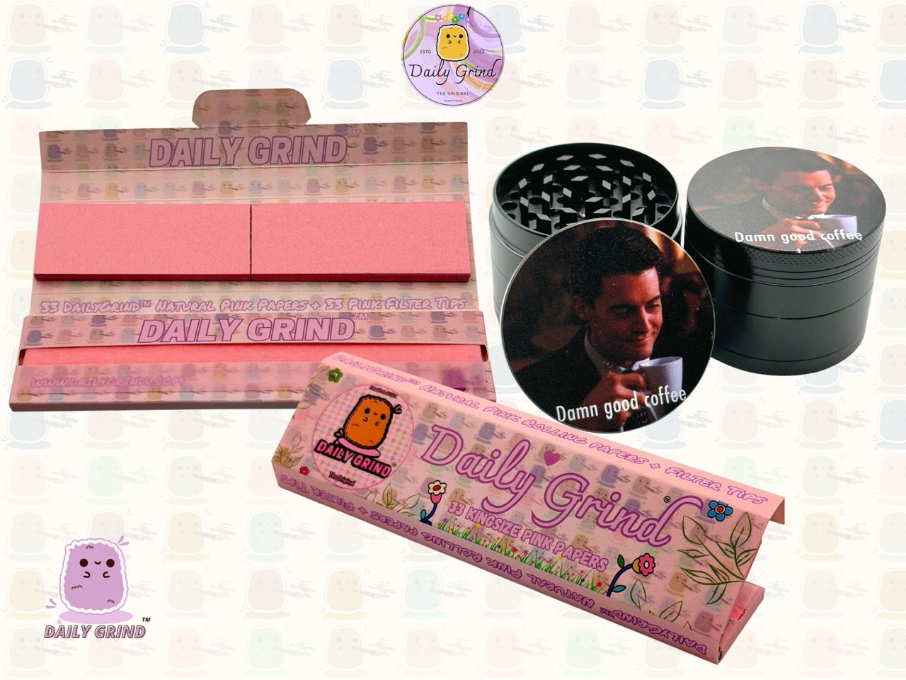 Damn Good Coffee 90's American Cult Classic - 50mm 4-Piece Premium Custom Metal Tobacco Herb Grinder Cute Gift Idea