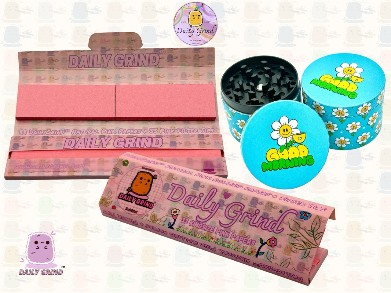 Good Morning Coffee Cute Happy Flower - 50mm 4-Piece High Quality Custom Metal Tobacco Herb Grinder Gift Idea