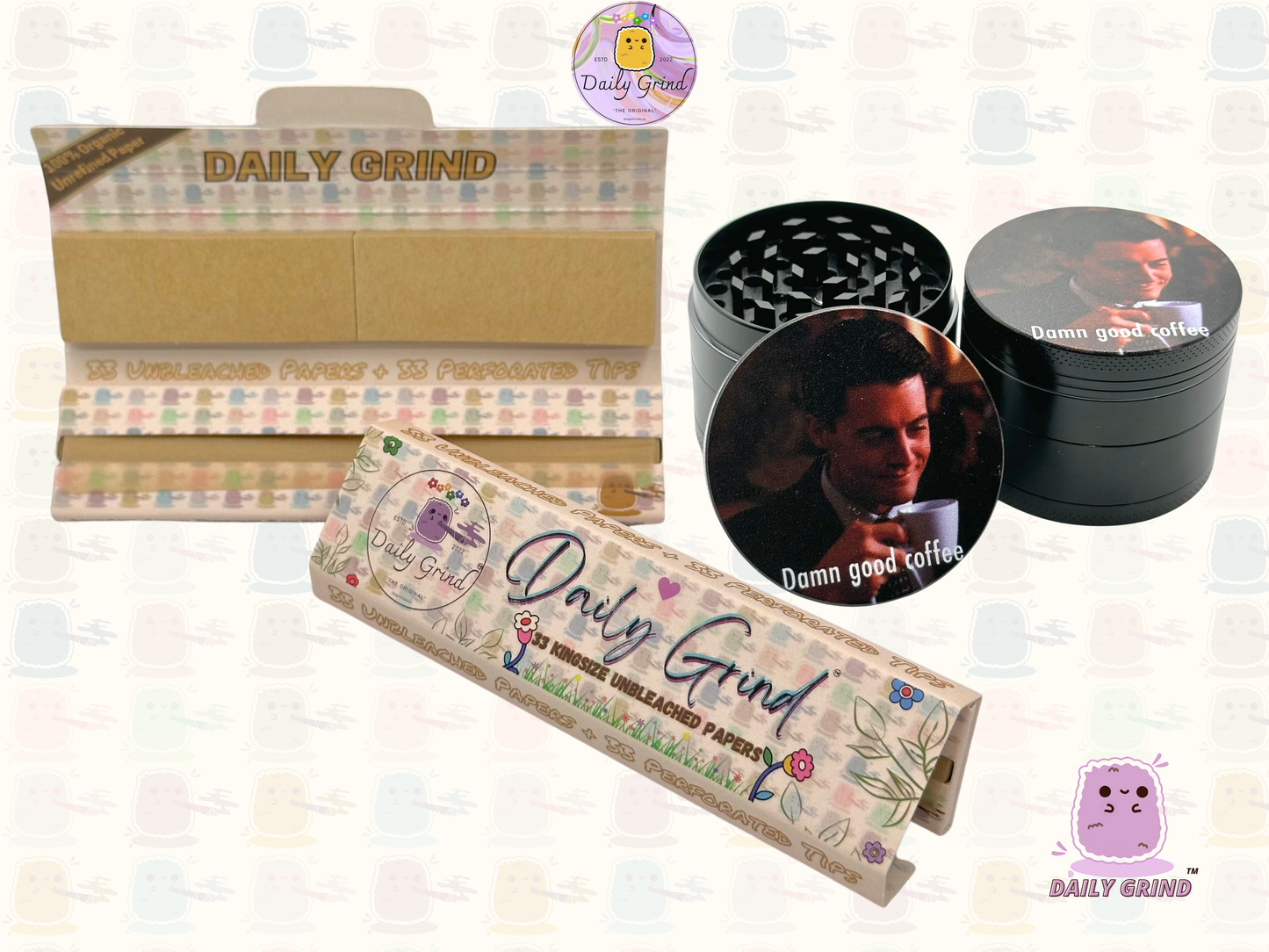 Damn Good Coffee 90's American Cult Classic - 50mm 4-Piece Premium Custom Metal Tobacco Herb Grinder Cute Gift Idea