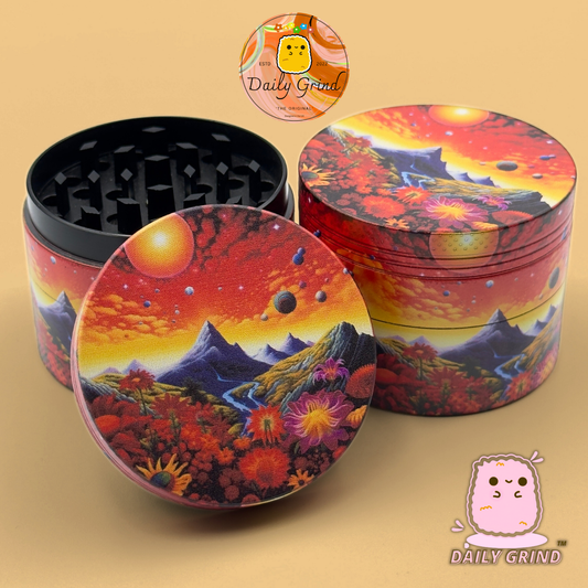 Mountain Range at Sunset - 50mm Premium 4-Piece Custom Metal Tobacco Herb Grinder Gift Idea