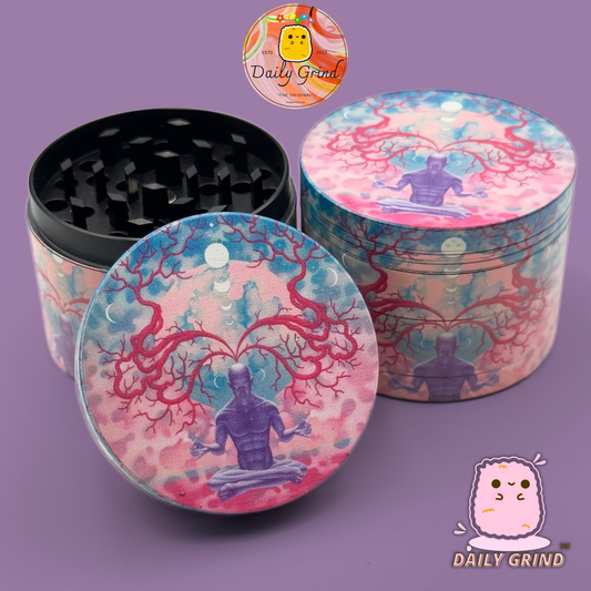 Enlightening Pink Meditation - 50mm Premium 4-Piece Custom Metal Tobacco Herb Grinder Gift Idea