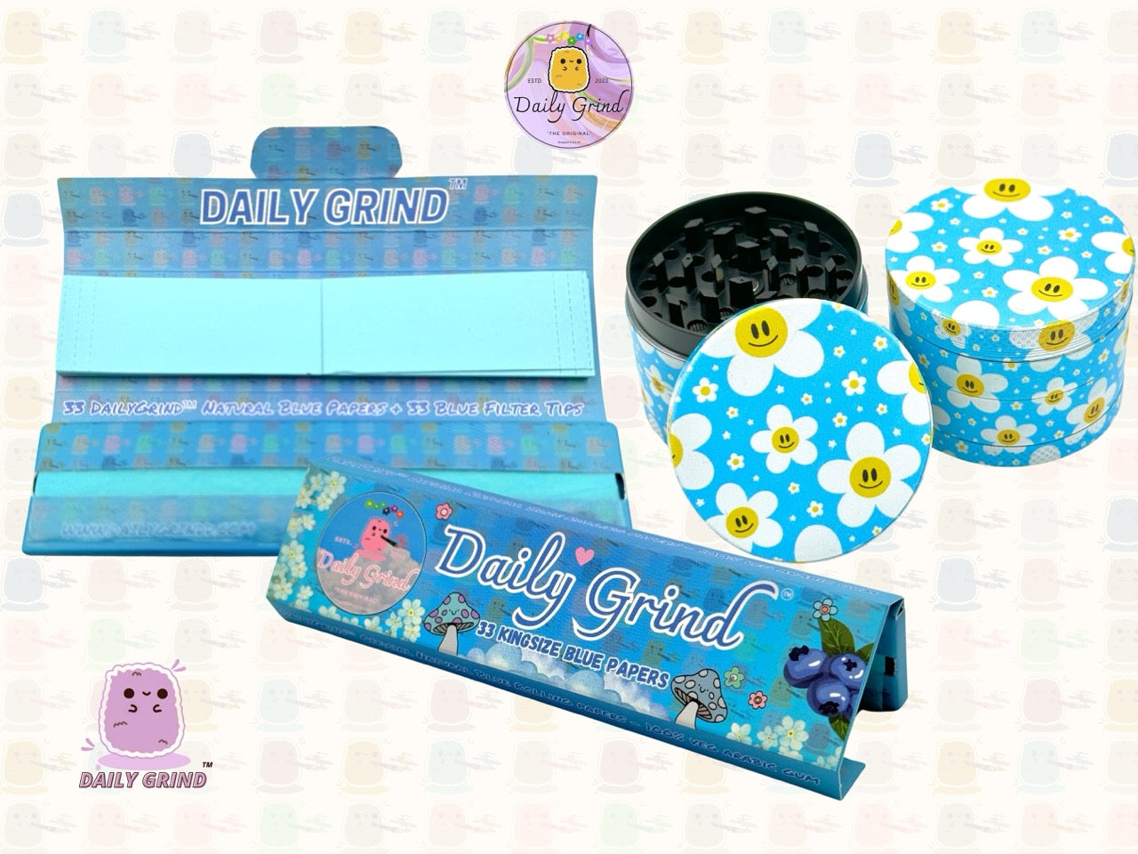 Cute Daisy Flowers Happy Design - 50mm 4-Piece High Quality Custom Metal Tobacco Herb Grinder Gift Idea