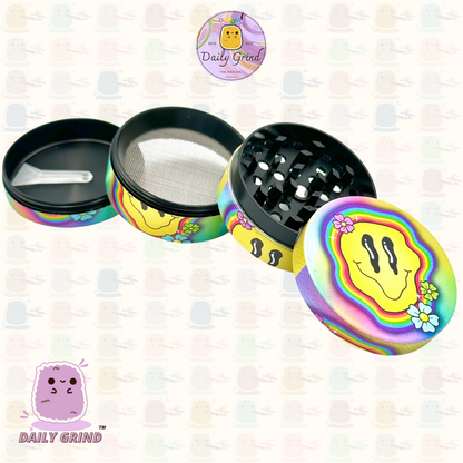 Wavy Face Colourful Smiling Hallucinate - 50mm 4-Piece High Quality Custom Metal Tobacco Herb Grinder Gift Idea