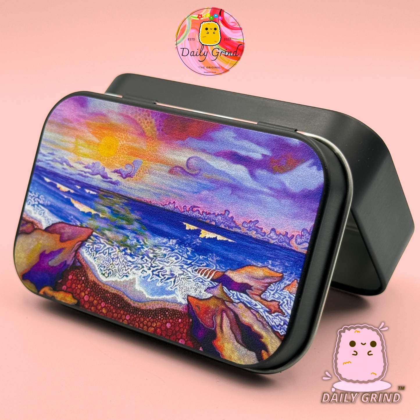 Coastal Beach Art - 1oz Black / Crystal / Jewellery / Coins / Bits & Pieces / Hide / Money / Make-Up 1oz Black Hinge Lid Tin Box Gift - 9.5 x 6.2 x 2 cm - Cute Funny Metal Organiser Gift Idea
