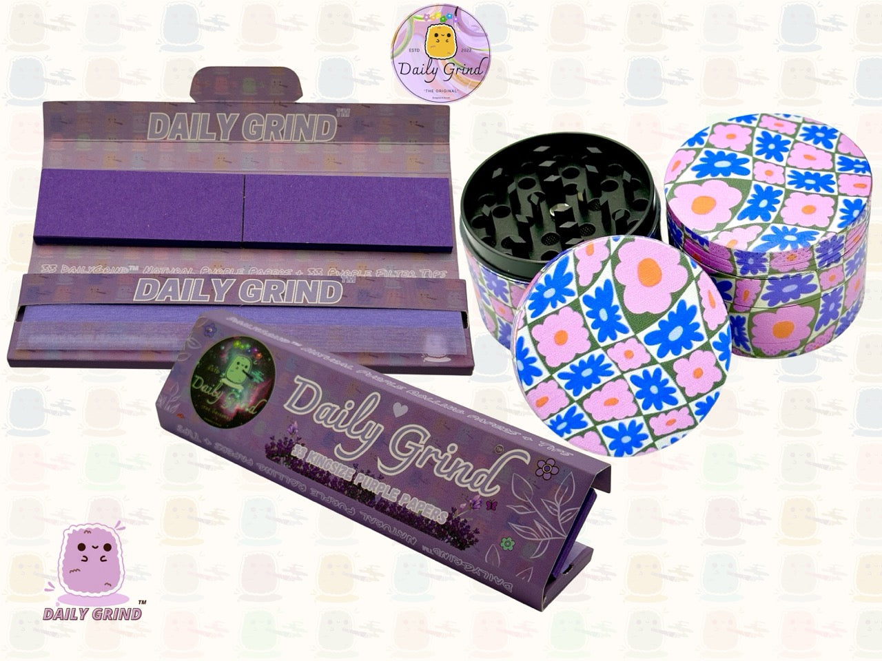 60's &amp; 70's Cute Flower Power Pink Purple Pattern - 50mm 4 Pièces Haute Qualité Custom Metal Herb Grinder Cadeau 