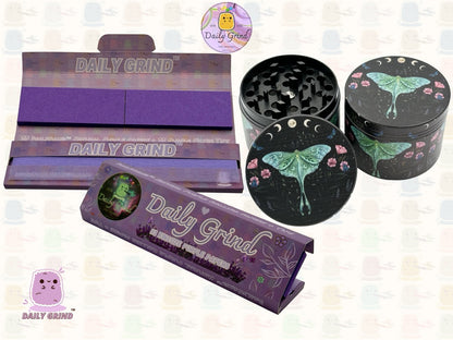 Lunar Moon Cycle Moth Dark Night - 50mm 4-Piece High Quality Metal Tobacco Herb Grinder Gift Idea
