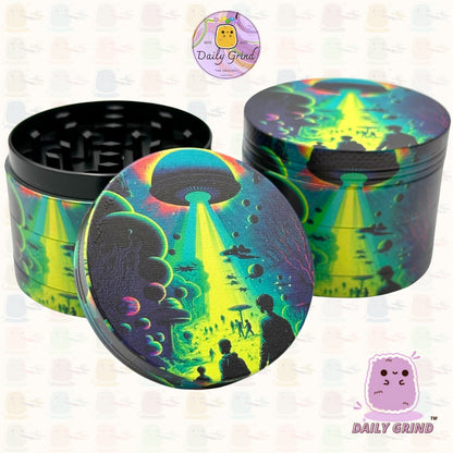 Alien Ship Abduction Spooky Apocalypse Vert 50mm 4 Pièces Haute Qualité Personnalisé Métal Herb Grinder Cadeau 