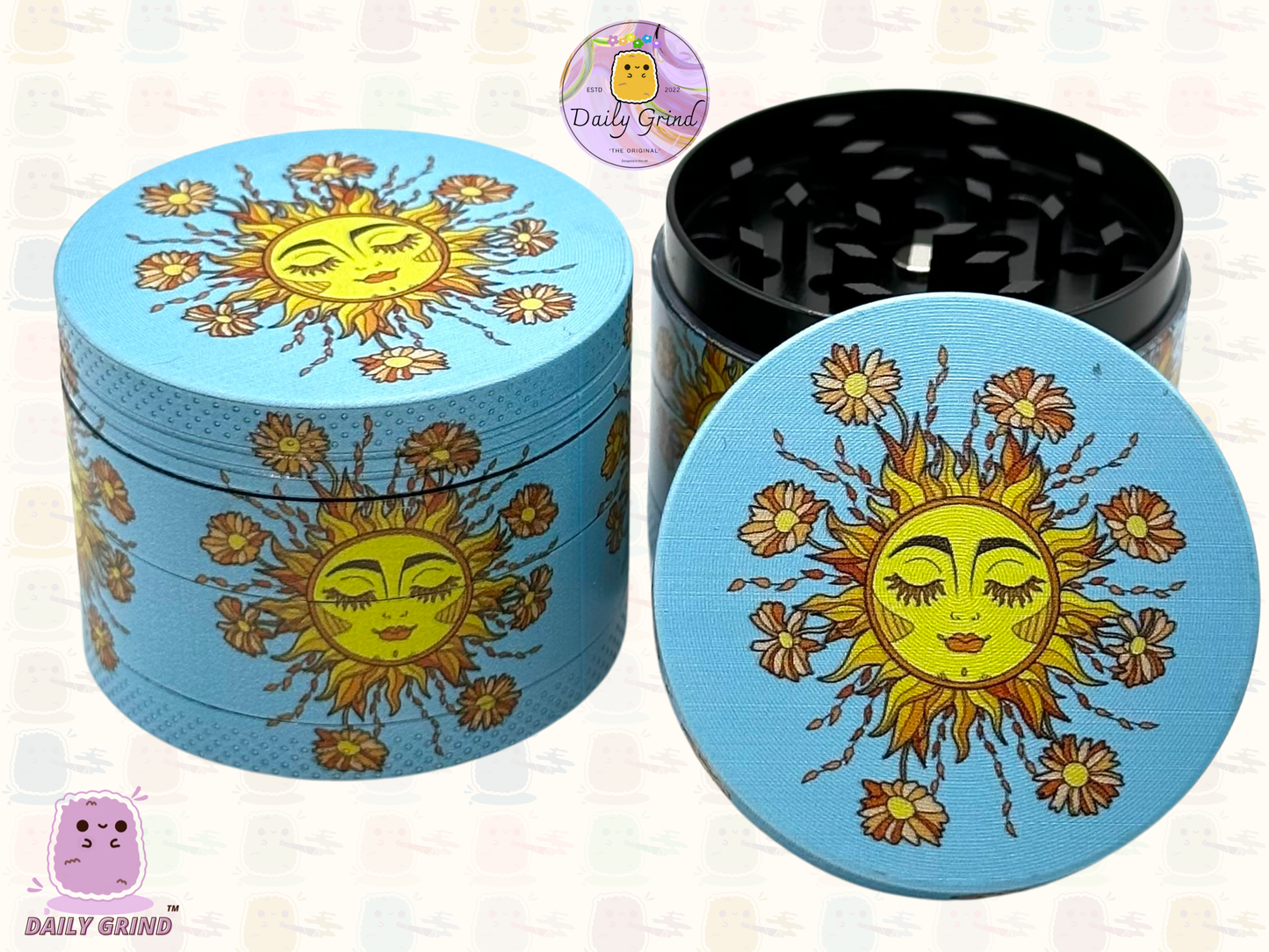 50mm Mignon Soleil et Fleur Joyeux Tournesol Énergie Calme - 4 parties Broyeur d'herbes en métal de haute qualité Cadeau 