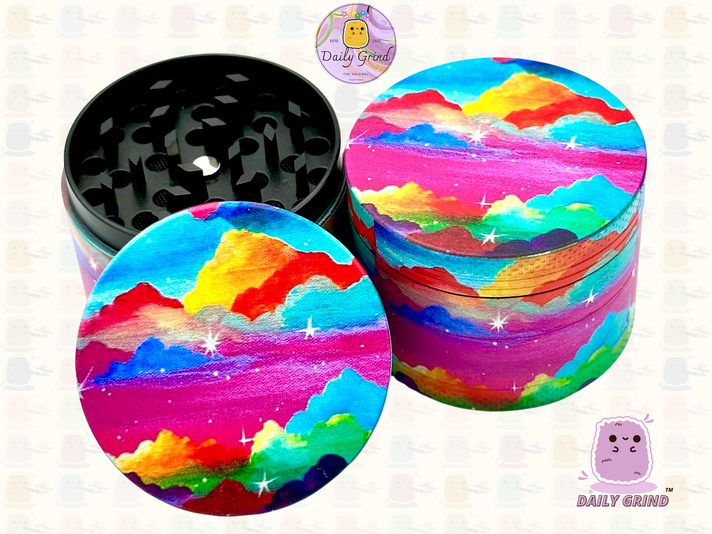 Nuages ​​colorés bel art-50mm 4 pièces cadeau de broyeur d'herbes en métal personnalisé de haute qualité