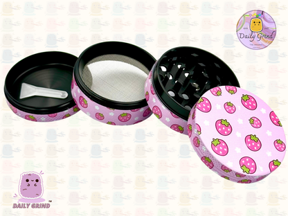 Kawaii Strawberries Cute Juicy Fruit - 50mm 4-Piece High Quality Custom Metal Tobacco Herb Grinder Gift Idea