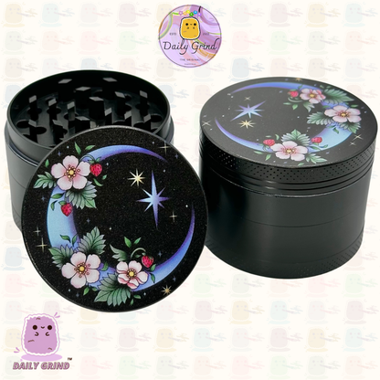50mm croissant de lune fleurs mignonnes étoiles du ciel nocturne-4 parties broyeur d'herbes en métal de haute qualité cadeau 