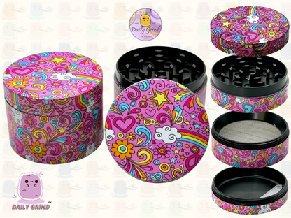 Belles filles roses coeurs mignons étoiles fleurs arc-en-ciel Design - 50mm 4 pièces de haute qualité personnalisé broyeur d'herbes en métal cadeau 