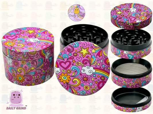 Lovely Pink Girls Cute Hearts Stars Flowers Rainbow - 50mm 4-Piece High Quality Custom Metal Tobacco Herb Grinder Gift Idea