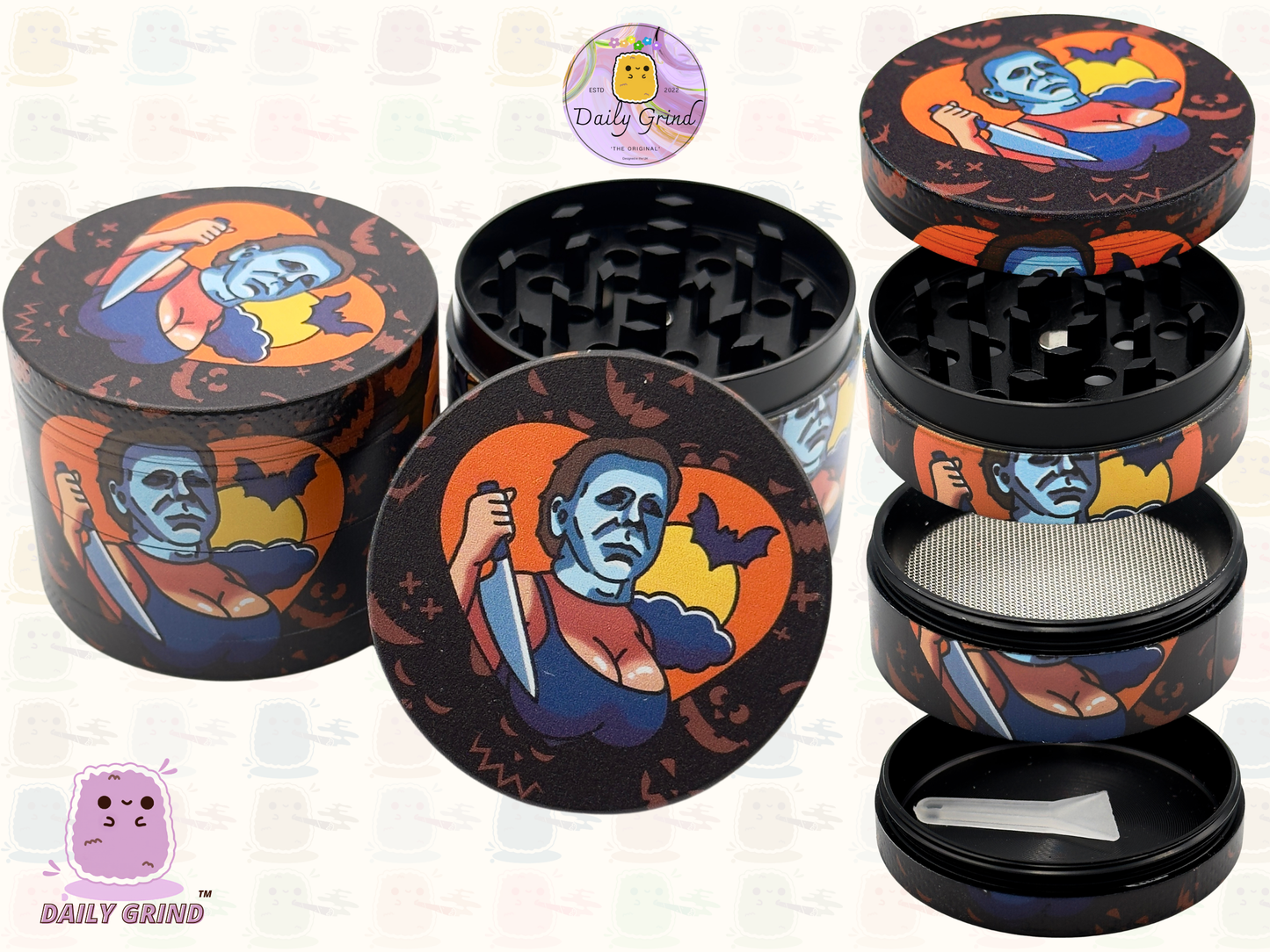 Motif Trippy coloré ondulé liquide Hallucination 50mm 4 pièces haute qualité personnalisé métal herbe broyeur cadeau 