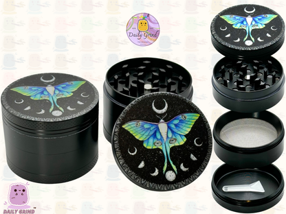 Beau papillon + cycles de lune lunaire Beau papillon nature spirituelle - 50mm 4 pièces de haute qualité personnalisé métal herbe broyeur cadeau 