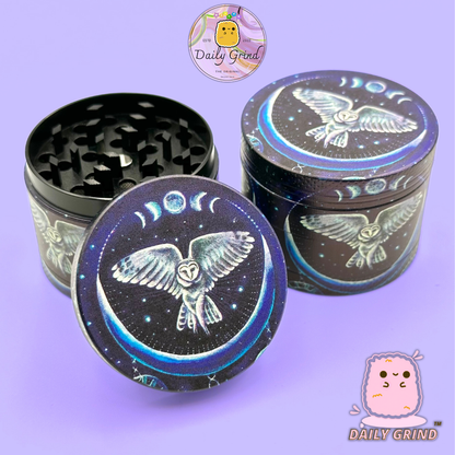 Night Owl In the Sky Moon - 50mm 4-Piece Premium Custom Metal Tobacco Herb Grinder Cute Gift Idea