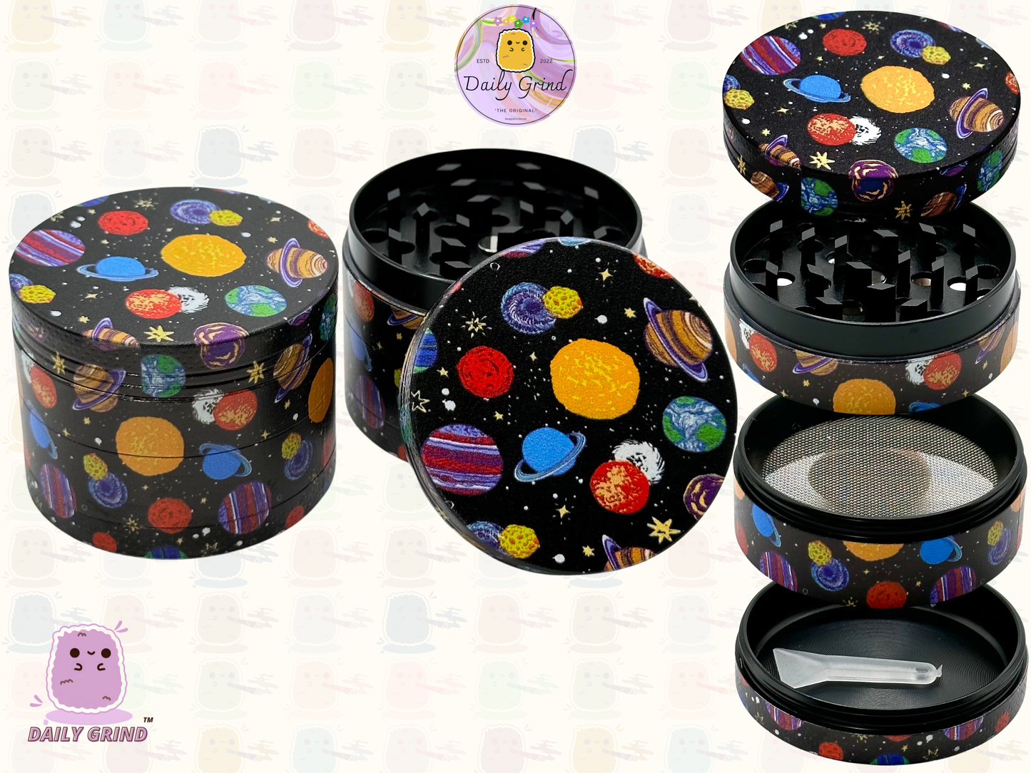 Espace et planètes dessin animé galaxie mignon ciel nocturne univers spatial années 90 - 50mm 4 pièces broyeur d'herbes en métal de haute qualité cadeau 