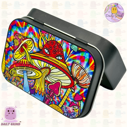 Mushroom Tie Dye Colourful Trippy Hippy - 1oz Black / Crystal / Jewellery / Coins / Bits & Pieces / Hide / Money / Make-Up 1oz Black Hinge Lid Tin Box Gift - 9.5 x 6.2 x 2 cm - Cute Funny Metal Organiser Gift Idea