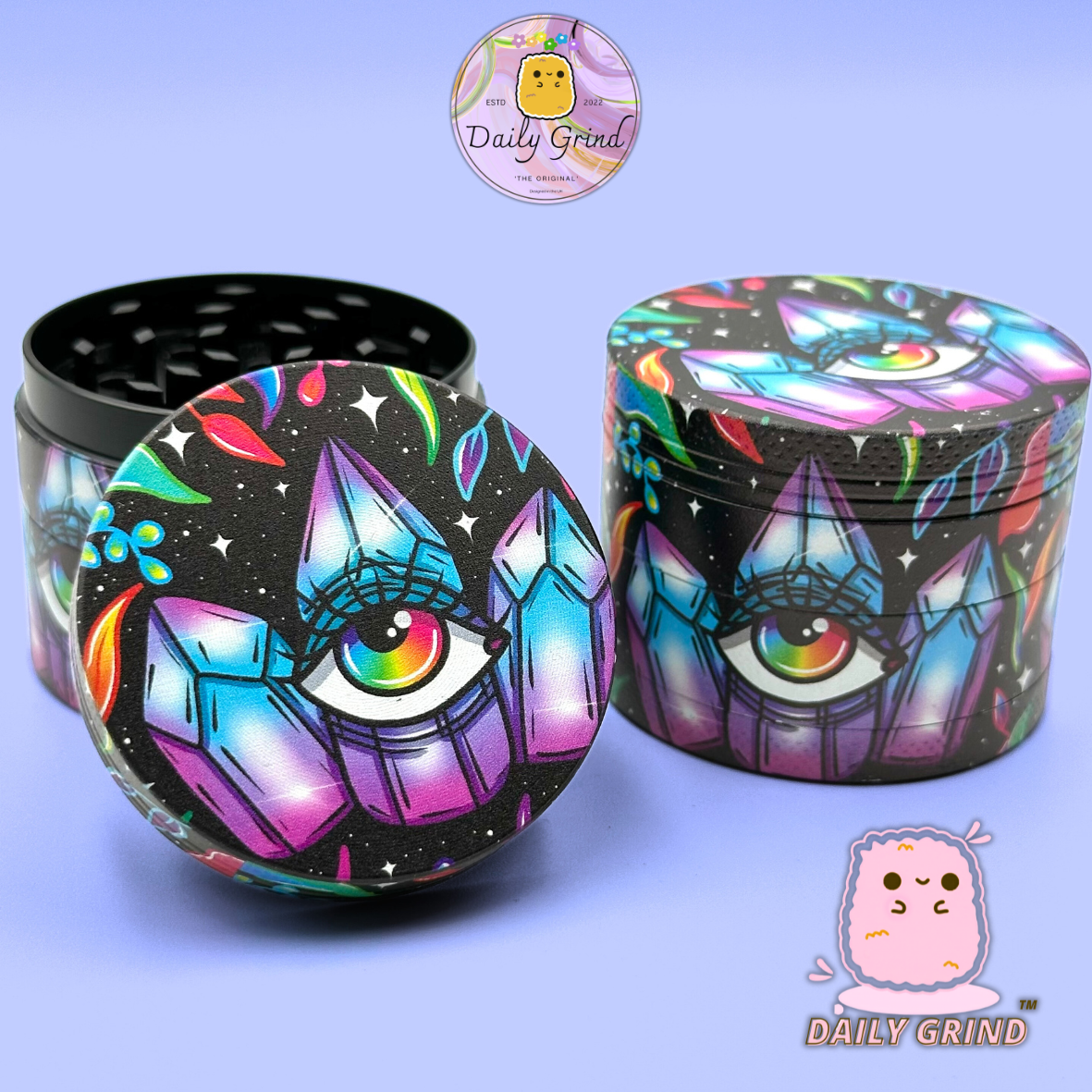 Crystal Eye Colourful - 50mm 4-Piece High Quality Custom Metal Tobacco Herb Grinder Gift Idea