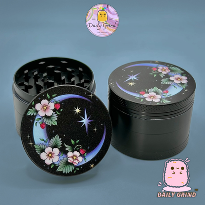 50mm croissant de lune fleurs mignonnes étoiles du ciel nocturne-4 parties broyeur d'herbes en métal de haute qualité cadeau 