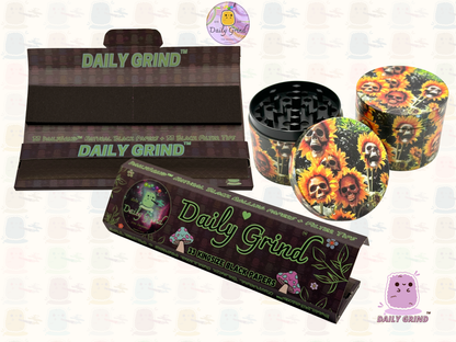 Sunflower Skull Flowers - 50mm 4-Piece Premium Custom Metal Tobacco Herb Grinder Cute Gift Idea