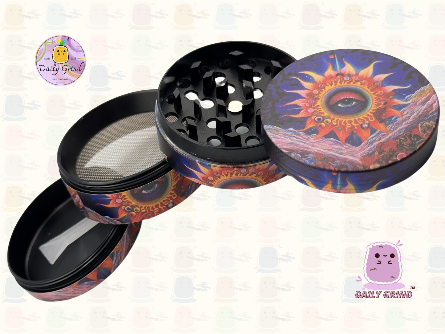 Motif Trippy coloré ondulé liquide Hallucination 50mm 4 pièces haute qualité personnalisé métal herbe broyeur cadeau 