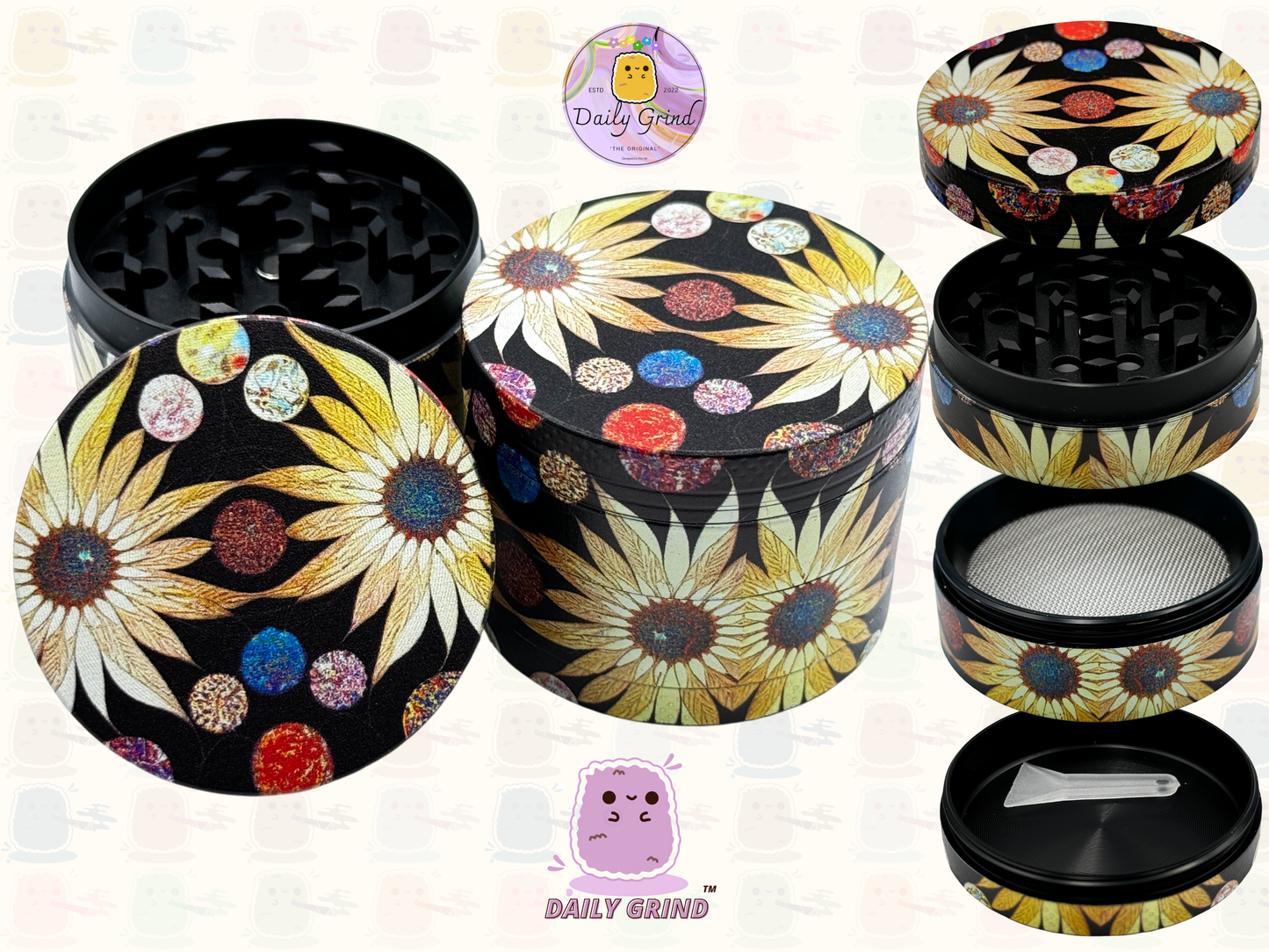 Motif Trippy coloré ondulé liquide Hallucination 50mm 4 pièces haute qualité personnalisé métal herbe broyeur cadeau 
