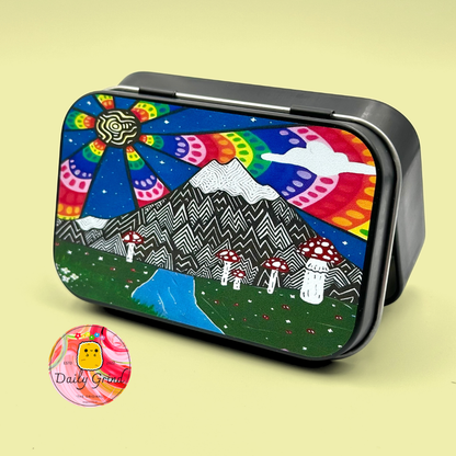 Monte Fuji Anime dibujos animados lindo arte Japón 1oz negro tabaco/píldora/baccy/alijo/monedas/cristales/joyería tapa con bisagra caja de lata regalo