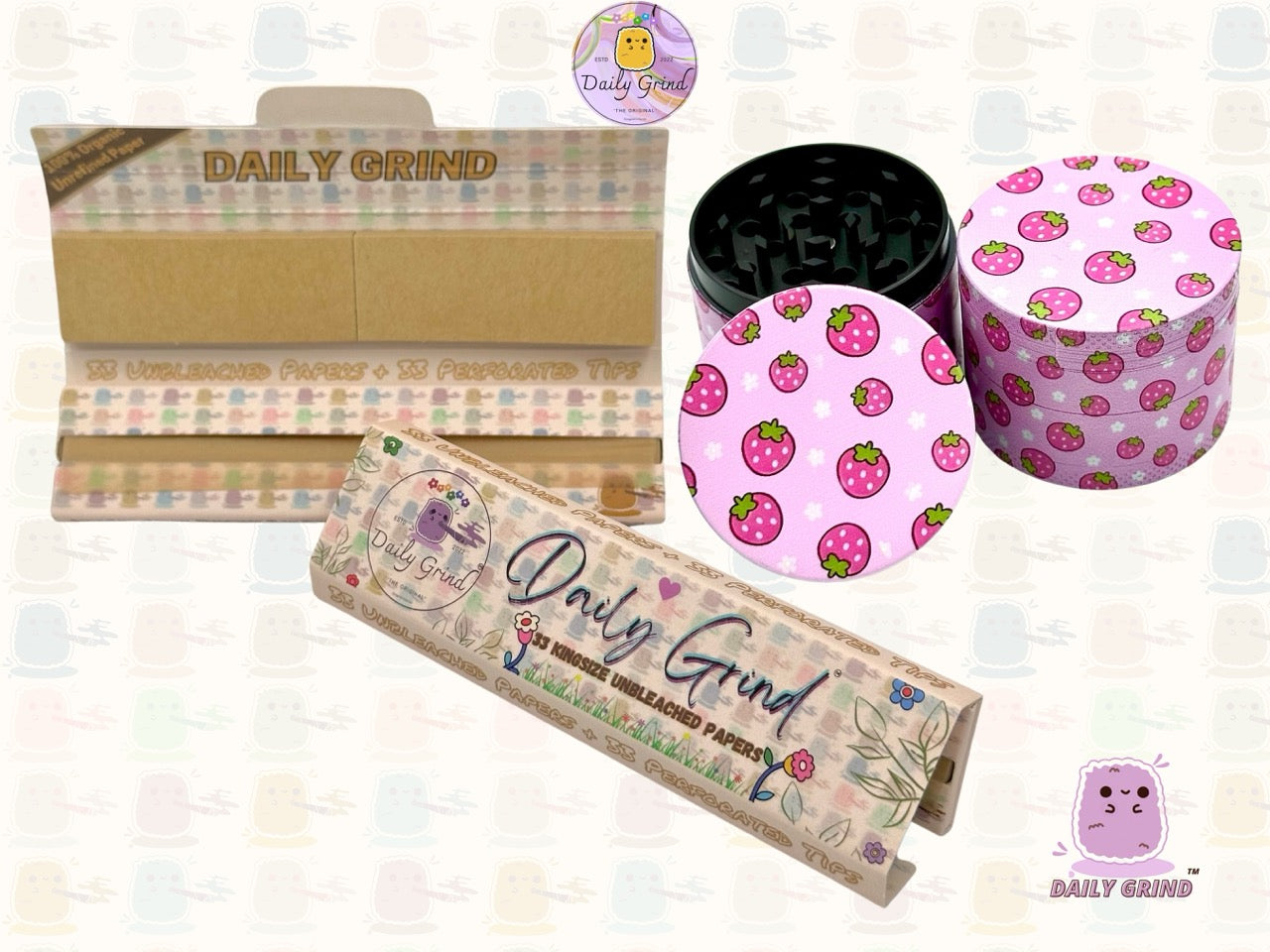 Kawaii Strawberries Cute Juicy Fruit - 50mm 4-Piece High Quality Custom Metal Tobacco Herb Grinder Gift Idea