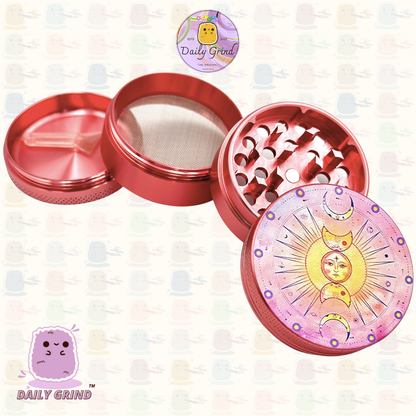 Sun & Moon Pink Aluminium Astrology - 50mm 4-Piece High Quality Custom Tobacco Herb Grinder Gift Idea