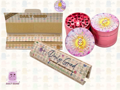 Sun & Moon Pink Aluminium Astrology - 50mm 4-Piece High Quality Custom Tobacco Herb Grinder Gift Idea