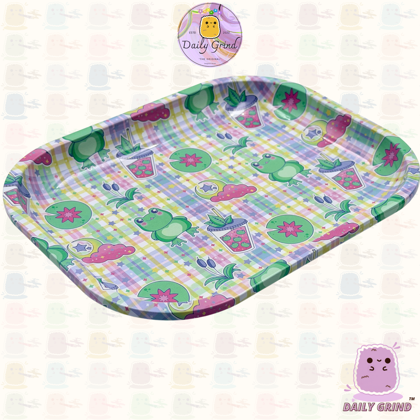 Cute Green Frog Pattern - 14x18cm Metal Tray Surface for Bits & Pieces Trinkets Gift