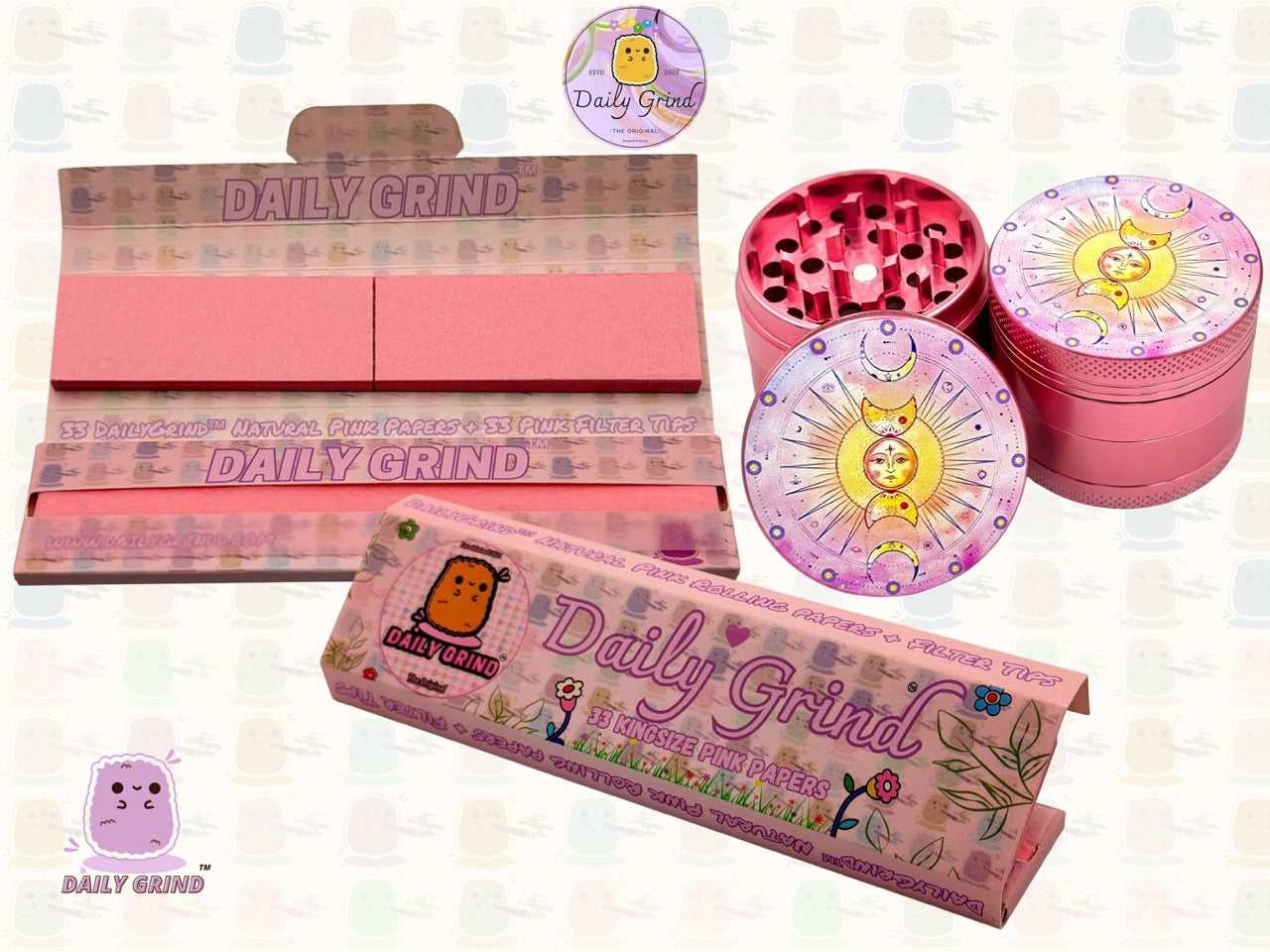 Sun & Moon Pink Aluminium Astrology - 50mm 4-Piece High Quality Custom Tobacco Herb Grinder Gift Idea