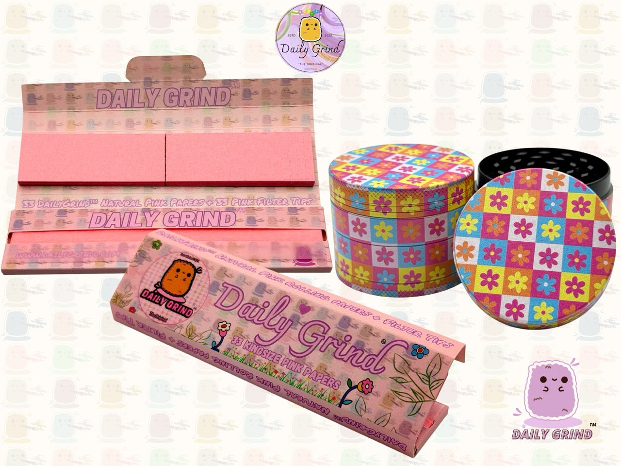 Fleurs damier mignon motif Pastel 50mm 4 pièces haute qualité personnalisé métal herbe broyeur cadeau 