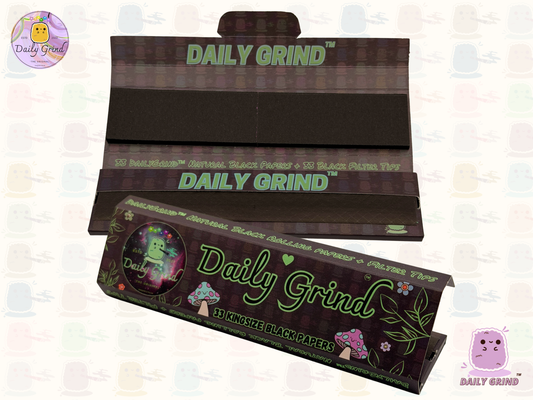 Daily Grind™ Black Kingsize Rolling Papers 33 Sheets + Tips - High Quality, Super Cute Gift!!