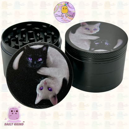 Kitty Yin Yang Cute Cat - 50mm 4-Piece High Quality Custom Metal Tobacco Herb Grinder Gift Idea