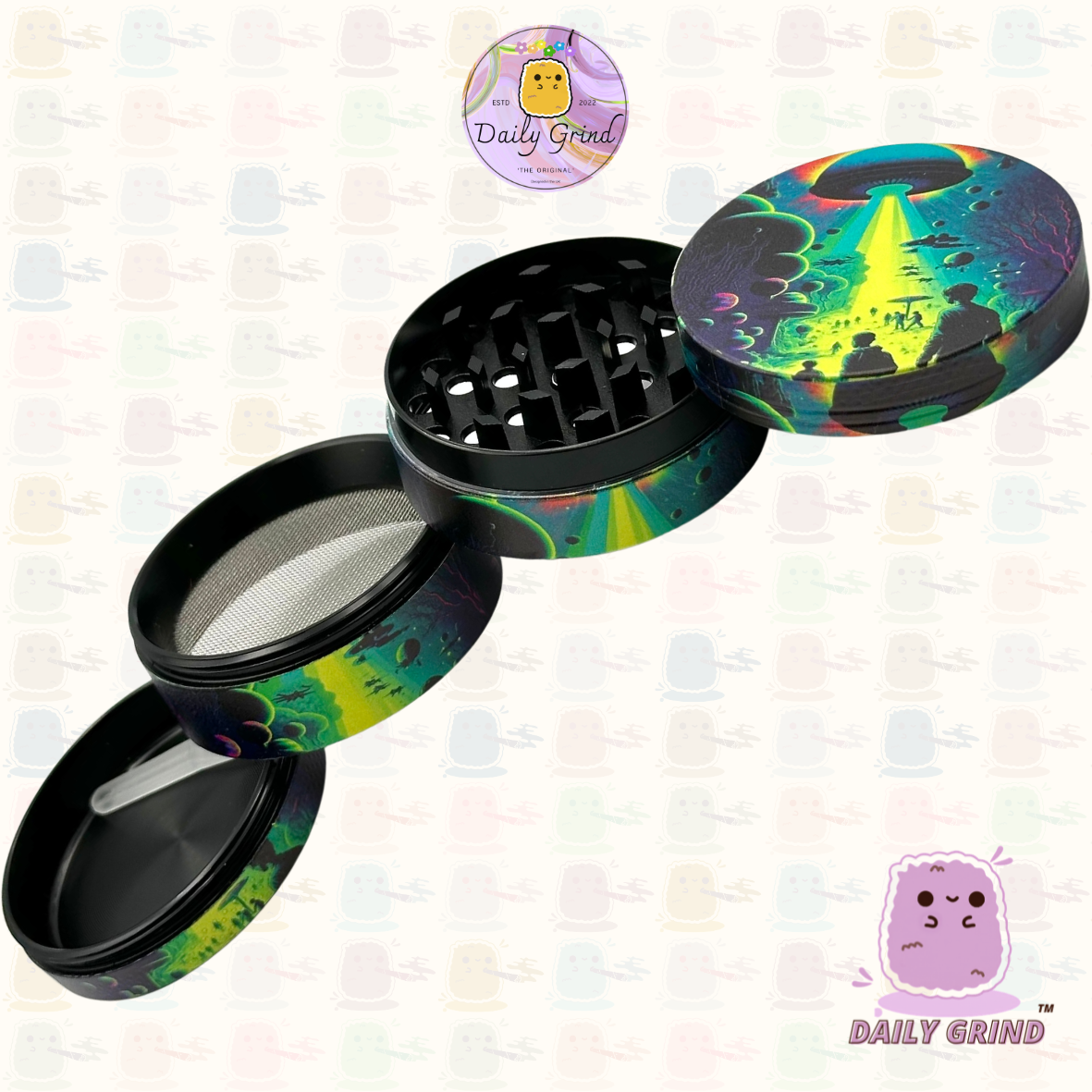 Alien Ship Abduction Spooky Apocalypse Vert 50mm 4 Pièces Haute Qualité Personnalisé Métal Herb Grinder Cadeau 