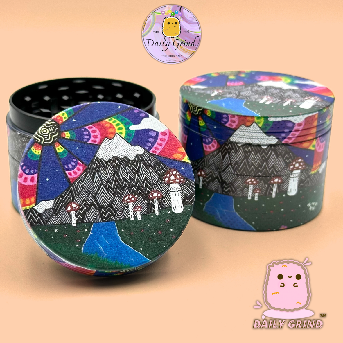 Mount Fuji Cute Anime Cartoon Kawaii - 50mm 4-Piece High Quality Custom Metal Tobacco Herb Grinder Gift Idea