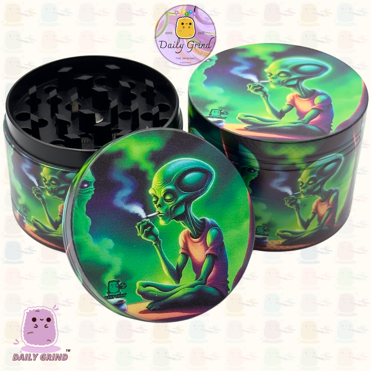 Motif Trippy coloré ondulé liquide Hallucination 50mm 4 pièces haute qualité personnalisé métal herbe broyeur cadeau 