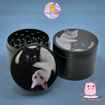 Kitty Yin Yang Cute Cat - 50mm 4-Piece High Quality Custom Metal Tobacco Herb Grinder Gift Idea