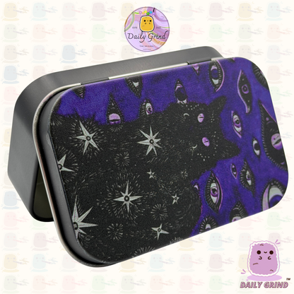 Witchy Black Cat Blue - 1oz Metal Tin Funny Parody / Crystal / Jewellery / Coins / Bits & Pieces / Money / Make-Up 1oz Hinge Lid Metal Box Container - 9.5 x 6.2 x 2 cm - Witchy Gift (Copy)