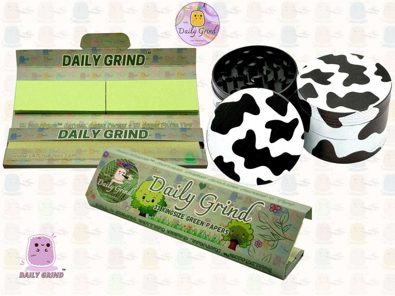 Precioso diseño con estampado de vaca: regalo de molinillo de hierbas metálico de alta calidad y 4 piezas de 50 mm 