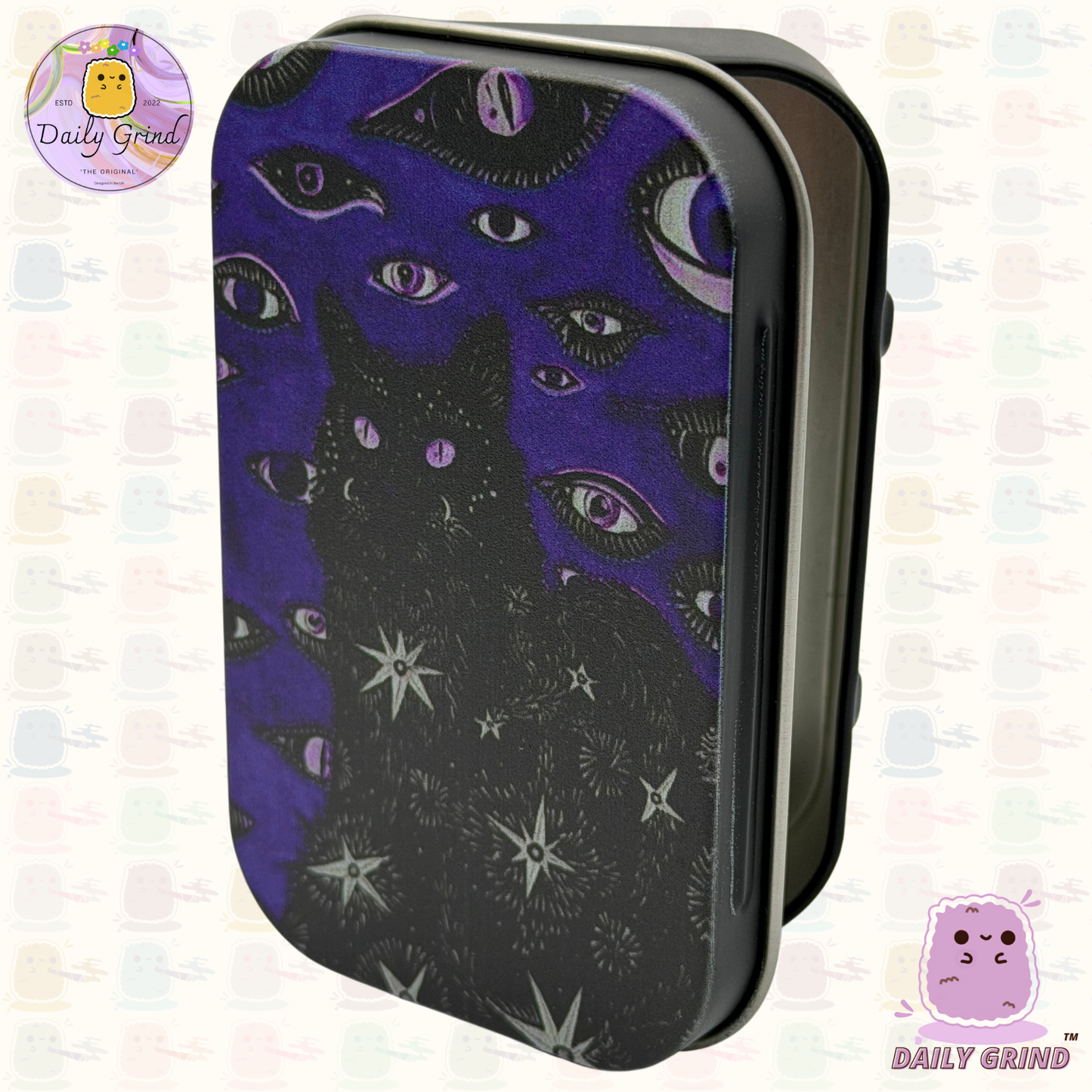 Witchy Black Cat Blue - 1oz Metal Tin Funny Parody / Crystal / Jewellery / Coins / Bits & Pieces / Money / Make-Up 1oz Hinge Lid Metal Box Container - 9.5 x 6.2 x 2 cm - Witchy Gift (Copy)