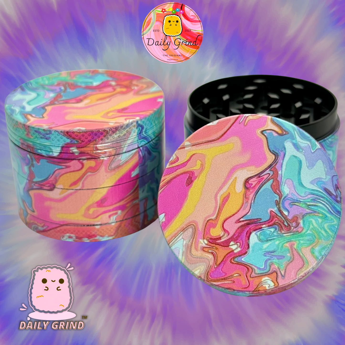Pastel Tie Dye - 50mm 4-Piece High Quality Metal Tobacco Herb Grinder Gift Idea