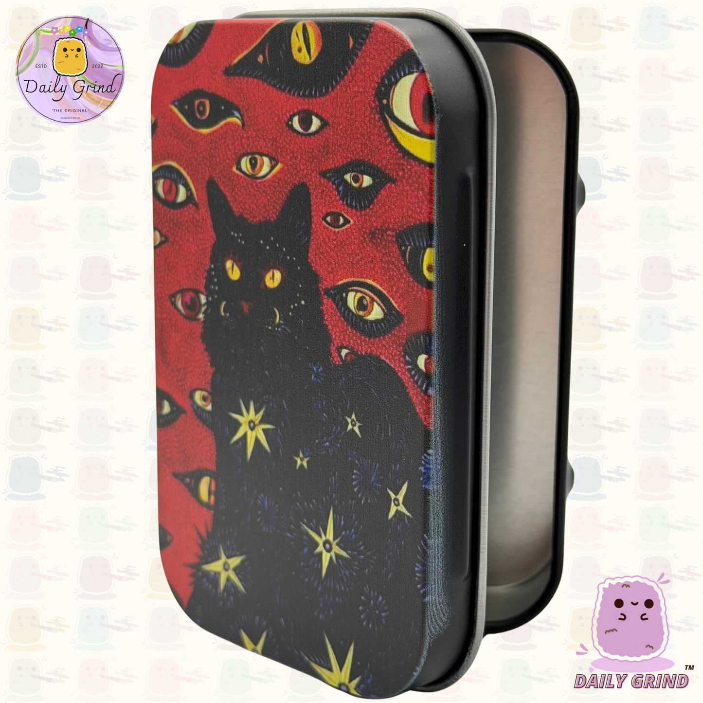 Spooky Black Cat Red - 1oz Metal Tin Funny Parody / Crystal / Jewellery / Coins / Bits & Pieces / Money / Make-Up 1oz Hinge Lid Metal Box Container - 9.5 x 6.2 x 2 cm - Witchy Gift
