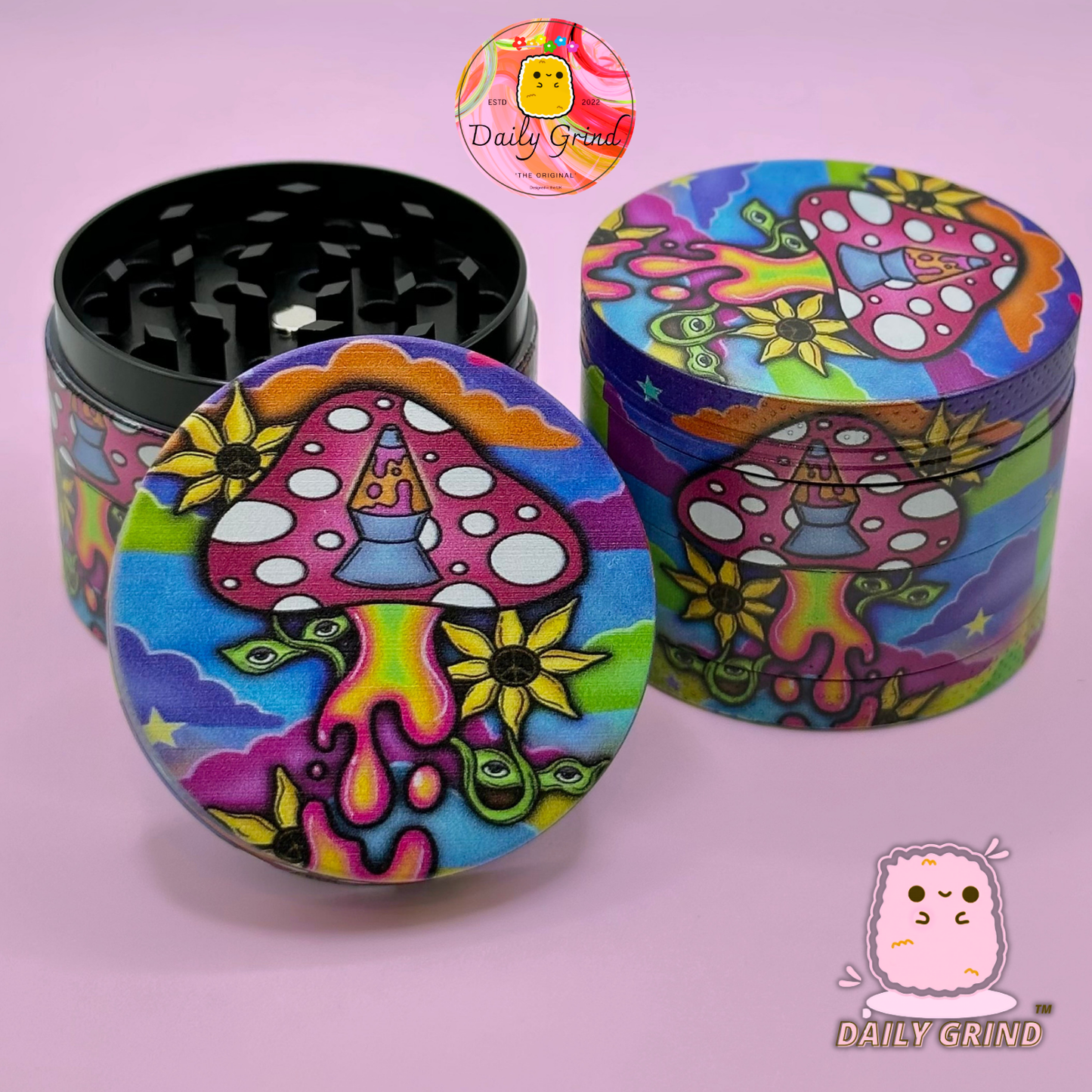 Lampe à lave mignonne champignon dessin animé Tie Dye Design-50mm 4 pièces broyeur d'herbes en métal de haute qualité cadeau 