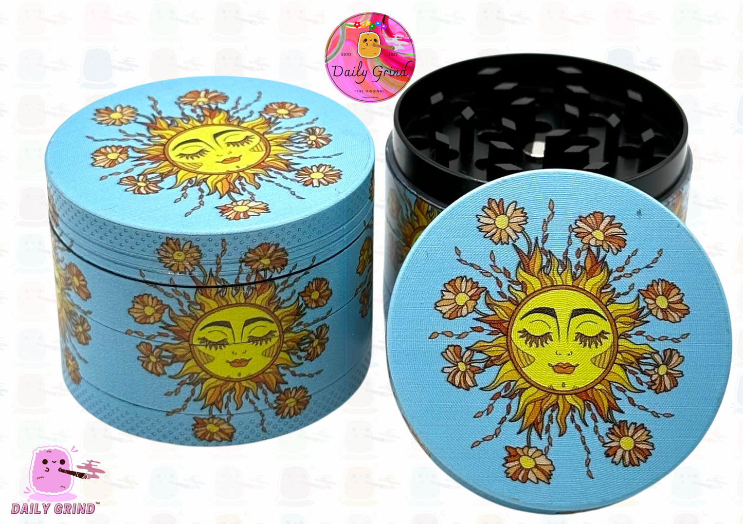 Cute Sun and Flower Happy Sunflower Calm Energy - 50mm 4-Piece High Quality Metal Kitchen Herb Grinder Gift Idea