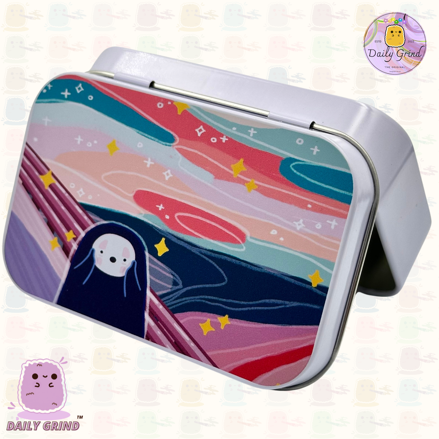 Dreamy Sunset Scream Anime Cartoon Parody - 1oz White / Crystal / Jewellery / Coins / Bits & Pieces / Hide / Money / Make-Up 1oz Black Hinge Lid Tin Box Gift - 9.5 x 6.2 x 2 cm - Cute Funny Metal Organiser Gift Idea